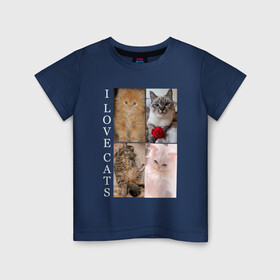 Детская футболка хлопок с принтом I LOVE CATS Я ЛЮБЛЮ КОШЕК в Петрозаводске, 100% хлопок | круглый вырез горловины, полуприлегающий силуэт, длина до линии бедер | animal | cat | love | meow | домашние | животные | звери | киса | коты | котэ | кошки | любовь | мяу | пушистый
