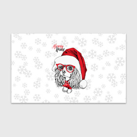 Бумага для упаковки 3D с принтом Happy Christmas кокер спаниель в Петрозаводске, пластик и полированная сталь | круглая форма, металлическое крепление в виде кольца | Тематика изображения на принте: american | cap | christmas | cocker spaniel | happy christmas | knitted scarf | new year | purebred dog | red | santa claus | snowflakes | американский | вязаный шарф | кокер спаниель | колпак | красные | новый год | очки | породистая собака | р