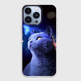 Чехол для iPhone 13 Pro с принтом КОТ И ГОЛУБАЯ БАБОЧКА в Петрозаводске,  |  | Тематика изображения на принте: бабочка | бабочка и кот | британец | британская кошка | британский кот | голубая бабочка | кот | кот и бабочка | кот и голубая бабочка | котенок | кошка | неон | неоновые лампы | неоновый свет
