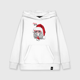 Детская толстовка хлопок с принтом Happy Christmas американский кокер спаниель в Петрозаводске, 100% хлопок | Круглый горловой вырез, эластичные манжеты, пояс, капюшен | american | cap | christmas | cocker spaniel | happy christmas | knitted scarf | new year | purebred dog | red | santa claus | snowflakes | американский | вязаный шарф | кокер спаниель | колпак | красные | новый год | очки | породистая собака | р