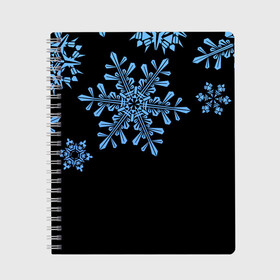 Тетрадь с принтом Минималистичные Снежинки в Петрозаводске, 100% бумага | 48 листов, плотность листов — 60 г/м2, плотность картонной обложки — 250 г/м2. Листы скреплены сбоку удобной пружинной спиралью. Уголки страниц и обложки скругленные. Цвет линий — светло-серый
 | зима | минимализм | новый год | снег | снегопад | снежинки