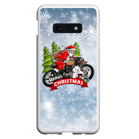 Чехол для Samsung S10E с принтом Санта Байкер Santa on the motorbike в Петрозаводске, Силикон | Область печати: задняя сторона чехла, без боковых панелей | bike | christmas | moto | santa | байк | дед мороз | елка | зима | мотоцикл | новый год | подарок | рождество | санта | снег | снеговик | снежинка