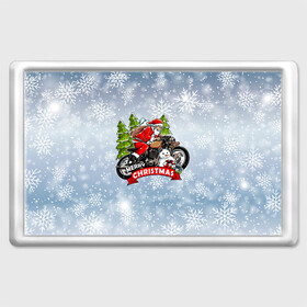 Магнит 45*70 с принтом Санта Байкер Santa on the motorbike в Петрозаводске, Пластик | Размер: 78*52 мм; Размер печати: 70*45 | Тематика изображения на принте: bike | christmas | moto | santa | байк | дед мороз | елка | зима | мотоцикл | новый год | подарок | рождество | санта | снег | снеговик | снежинка