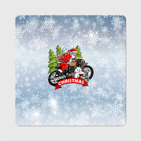 Магнит виниловый Квадрат с принтом Санта Байкер Santa on the motorbike в Петрозаводске, полимерный материал с магнитным слоем | размер 9*9 см, закругленные углы | Тематика изображения на принте: bike | christmas | moto | santa | байк | дед мороз | елка | зима | мотоцикл | новый год | подарок | рождество | санта | снег | снеговик | снежинка