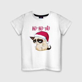 Детская футболка хлопок с принтом Ugly cat Ho Ho No в Петрозаводске, 100% хлопок | круглый вырез горловины, полуприлегающий силуэт, длина до линии бедер | 2022 | 2022 год | grumpy cat | happy new year | santa | год тигра | дед мороз | каникулы | мороз | новогодний свитер | новый год | новый год 2022 | новый год тигра | оливье | праздник | рождество | санта клаус