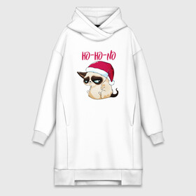 Платье-худи хлопок с принтом Ugly cat Ho Ho No в Петрозаводске,  |  | 2022 | 2022 год | grumpy cat | happy new year | santa | год тигра | дед мороз | каникулы | мороз | новогодний свитер | новый год | новый год 2022 | новый год тигра | оливье | праздник | рождество | санта клаус