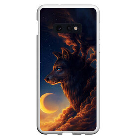 Чехол для Samsung S10E с принтом Ночной Волк Night Wolf в Петрозаводске, Силикон | Область печати: задняя сторона чехла, без боковых панелей | animal | moon | night | sky | stars | wolf | благородный | волк | животные | звезды | зверь | луна | небо | ночной | ночь | облака | тьма | хищник