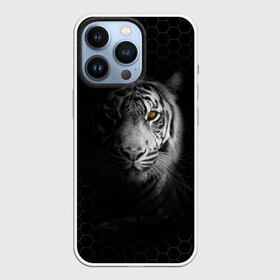 Чехол для iPhone 13 Pro с принтом Тигр черно белый соты в Петрозаводске,  |  | tiger | восточный тигр | год тигра | кошка | тигр | тигренок | хищник