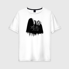 Женская футболка хлопок Oversize с принтом Спонсоры Hellbound в Петрозаводске, 100% хлопок | свободный крой, круглый ворот, спущенный рукав, длина до линии бедер
 | люди | маски | надпись | название | спонсоры