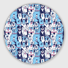 Круглый коврик для мышки с принтом Забавные Пёсели паттерн Funny Dogs pattern в Петрозаводске, резина и полиэстер | круглая форма, изображение наносится на всю лицевую часть | dog | бульдог | далматинец | йорк | мопс | песик | порода | смешной | собака