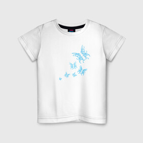 Детская футболка хлопок с принтом Неоновые бабочки Cotton Theme в Петрозаводске, 100% хлопок | круглый вырез горловины, полуприлегающий силуэт, длина до линии бедер | бабочки | крылья | легкость | насековые | неон | ночные | полет | природа | светящиеся