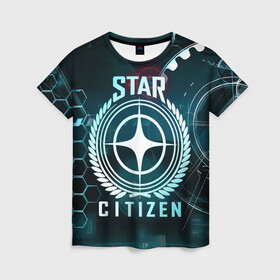 Женская футболка 3D с принтом Star Citizen (Стар Ситизен) в Петрозаводске, 100% полиэфир ( синтетическое хлопкоподобное полотно) | прямой крой, круглый вырез горловины, длина до линии бедер | squadron 42 | star citizen | галактика | игры | космического симулятора | космос