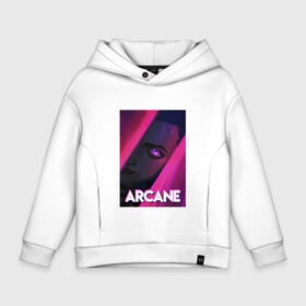 Детское худи Oversize хлопок с принтом Arcane (Neon) в Петрозаводске, френч-терри — 70% хлопок, 30% полиэстер. Мягкий теплый начес внутри —100% хлопок | боковые карманы, эластичные манжеты и нижняя кромка, капюшон на магнитной кнопке | arcane | jinx | league of legends | neon | рисунок