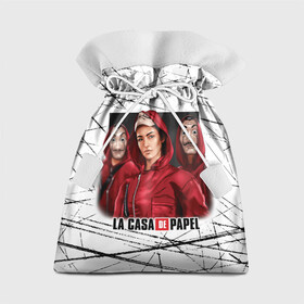 Подарочный 3D мешок с принтом СЕРИАЛ БУМАЖНЫЙ ДОМ LA CASA DE PAPEL BELLA CIAO в Петрозаводске, 100% полиэстер | Размер: 29*39 см | Тематика изображения на принте: bella ciao | la casa de papel | бумажный дом | ла каса де | ла каса де папель | ла каса де пепел | лакаса | сериал | фильм