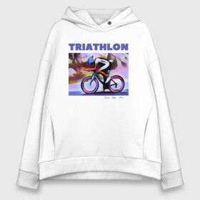 Женское худи Oversize хлопок с принтом Триспорт в Петрозаводске, френч-терри — 70% хлопок, 30% полиэстер. Мягкий теплый начес внутри —100% хлопок | боковые карманы, эластичные манжеты и нижняя кромка, капюшон на магнитной кнопке | Тематика изображения на принте: bike | run | swim | triathlon | triatlon | бег | велогонщик | велоспорт | выносливость | картина | краска | плавание | триатлон