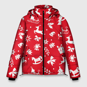 Мужская зимняя куртка 3D с принтом Паттерн новогодней атрибутики в Петрозаводске, верх — 100% полиэстер; подкладка — 100% полиэстер; утеплитель — 100% полиэстер | длина ниже бедра, свободный силуэт Оверсайз. Есть воротник-стойка, отстегивающийся капюшон и ветрозащитная планка. 

Боковые карманы с листочкой на кнопках и внутренний карман на молнии. | 2022 | newyear | новыйгод | праздник | праздники