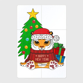 Магнитный плакат 2Х3 с принтом Новогодний тигр в свитере в Петрозаводске, Полимерный материал с магнитным слоем | 6 деталей размером 9*9 см | Тематика изображения на принте: happy new year | год | елка | новый | тигр