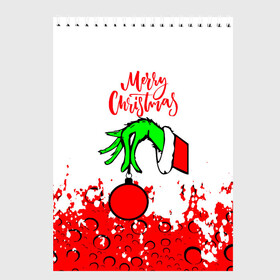 Скетчбук с принтом Merry Christmas Grinch в Петрозаводске, 100% бумага
 | 48 листов, плотность листов — 100 г/м2, плотность картонной обложки — 250 г/м2. Листы скреплены сверху удобной пружинной спиралью | Тематика изображения на принте: 2022 | grinch | happy new year | merry christmas | год тигра | гринч | зима близко | нг | новогодний | новый год | новый год 2022 | рождество | снег | снежинки