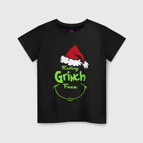 Детская футболка хлопок с принтом Resting Grinch Face. в Петрозаводске, 100% хлопок | круглый вырез горловины, полуприлегающий силуэт, длина до линии бедер | 2022 | grinch | happy new year | merry christmas | год тигра | гринч | зима близко | нг | новогодний | новый год | новый год 2022 | рождество | снег | снежинки