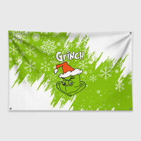 Флаг-баннер с принтом Grinch Green. в Петрозаводске, 100% полиэстер | размер 67 х 109 см, плотность ткани — 95 г/м2; по краям флага есть четыре люверса для крепления | 2022 | grinch | happy new year | merry christmas | год тигра | гринч | зима близко | нг | новогодний | новый год | новый год 2022 | рождество | снег | снежинки