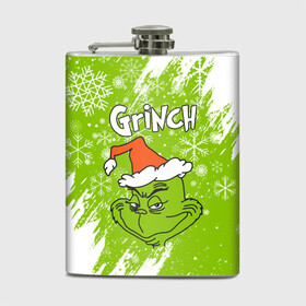 Фляга с принтом Grinch Green. в Петрозаводске, металлический корпус | емкость 0,22 л, размер 125 х 94 мм. Виниловая наклейка запечатывается полностью | Тематика изображения на принте: 2022 | grinch | happy new year | merry christmas | год тигра | гринч | зима близко | нг | новогодний | новый год | новый год 2022 | рождество | снег | снежинки