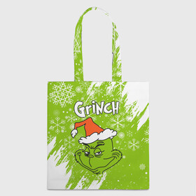 Шоппер 3D с принтом Grinch Green. в Петрозаводске, 100% полиэстер | Плотность: 200 г/м2; Размер: 34×35 см; Высота лямок: 30 см | 2022 | grinch | happy new year | merry christmas | год тигра | гринч | зима близко | нг | новогодний | новый год | новый год 2022 | рождество | снег | снежинки