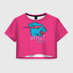 Женская футболка Crop-top 3D с принтом Mr Beast Gaming Full Print (Pink edition) в Петрозаводске, 100% полиэстер | круглая горловина, длина футболки до линии талии, рукава с отворотами | gamer | games | gaming | mr beast | mrbeast | youtube | блогеры | игры | мистер бист | ютуберы