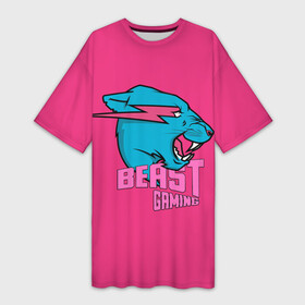 Платье-футболка 3D с принтом Mr Beast Gaming Full Print (Pink edition) в Петрозаводске,  |  | gamer | games | gaming | mr beast | mrbeast | youtube | блогеры | игры | мистер бист | ютуберы