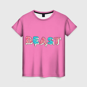 Женская футболка 3D с принтом Mr Beast Donut (Pink edition) в Петрозаводске, 100% полиэфир ( синтетическое хлопкоподобное полотно) | прямой крой, круглый вырез горловины, длина до линии бедер | arts | mr beast | mrbeast | youtube | арты | блогеры | мистер бист | прикольные надписи | ютуб | ютуберы
