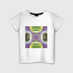 Детская футболка хлопок с принтом Коллекция Фрактальная мозаика Фиолетово-зеленый Квадрат в Петрозаводске, 100% хлопок | круглый вырез горловины, полуприлегающий силуэт, длина до линии бедер | abstraction | fractal | green | mosaic | pattern | purple | yellow | абстракция | желтый | зеленый | мозайка | на витрину | узор | фиолетовый | фрактал