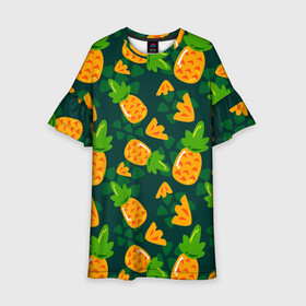 Детское платье 3D с принтом Ананасы Много ананасов в Петрозаводске, 100% полиэстер | прямой силуэт, чуть расширенный к низу. Круглая горловина, на рукавах — воланы | ананас | ананасовый | ананасы | сладость | фрукт