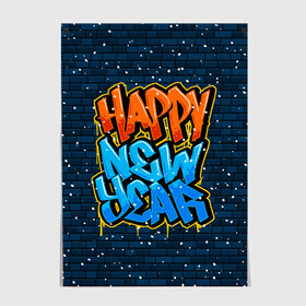 Постер с принтом С Новым Годом граффити / Happy New Year graffiti в Петрозаводске, 100% бумага
 | бумага, плотность 150 мг. Матовая, но за счет высокого коэффициента гладкости имеет небольшой блеск и дает на свету блики, но в отличии от глянцевой бумаги не покрыта лаком | graffiti | wall | граффити | зима | новый год | рождество | снег | снежинка | стена