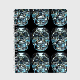 Тетрадь с принтом Skulls pattern 2028 в Петрозаводске, 100% бумага | 48 листов, плотность листов — 60 г/м2, плотность картонной обложки — 250 г/м2. Листы скреплены сбоку удобной пружинной спиралью. Уголки страниц и обложки скругленные. Цвет линий — светло-серый
 | Тематика изображения на принте: fashion | future | pattern | skull | vanguard | авангард | будущее | мода | стекло | узор | череп