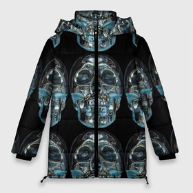 Женская зимняя куртка Oversize с принтом Skulls pattern 2028 в Петрозаводске, верх — 100% полиэстер; подкладка — 100% полиэстер; утеплитель — 100% полиэстер | длина ниже бедра, силуэт Оверсайз. Есть воротник-стойка, отстегивающийся капюшон и ветрозащитная планка. 

Боковые карманы с листочкой на кнопках и внутренний карман на молнии | fashion | future | pattern | skull | vanguard | авангард | будущее | мода | стекло | узор | череп