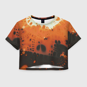 Женская футболка Crop-top 3D с принтом Коллекция Journey Оранжевый взрыв 126-3 2 в Петрозаводске, 100% полиэстер | круглая горловина, длина футболки до линии талии, рукава с отворотами | abstraction | black | bright | fractal | orange | абстракция | на витрину | оранжевый | фрактал | черный | яркий