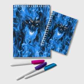 Блокнот с принтом Дракон в синем пламени Dragon in blue flame в Петрозаводске, 100% бумага | 48 листов, плотность листов — 60 г/м2, плотность картонной обложки — 250 г/м2. Листы скреплены удобной пружинной спиралью. Цвет линий — светло-серый
 | Тематика изображения на принте: dragon | дракон | миф | монстр | огонь | пламя | фэнтези