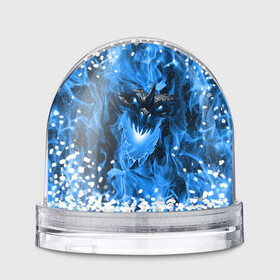 Игрушка Снежный шар с принтом Дракон в синем пламени Dragon in blue flame в Петрозаводске, Пластик | Изображение внутри шара печатается на глянцевой фотобумаге с двух сторон | dragon | дракон | миф | монстр | огонь | пламя | фэнтези