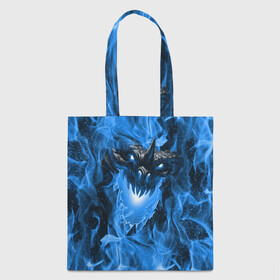 Шоппер 3D с принтом Дракон в синем пламени Dragon in blue flame в Петрозаводске, 100% полиэстер | Плотность: 200 г/м2; Размер: 34×35 см; Высота лямок: 30 см | dragon | дракон | миф | монстр | огонь | пламя | фэнтези