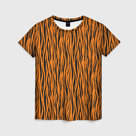 Женская футболка 3D с принтом Тигровые Полосы в Петрозаводске, 100% полиэфир ( синтетическое хлопкоподобное полотно) | прямой крой, круглый вырез горловины, длина до линии бедер | animal | beast | cat | predator | tiger | амурский тигр | белый тигр | год тигра | животное | зверь | кот | полосатая кошка | саблезубый тигр | тигр | хищник | царь джунглей | шерхан