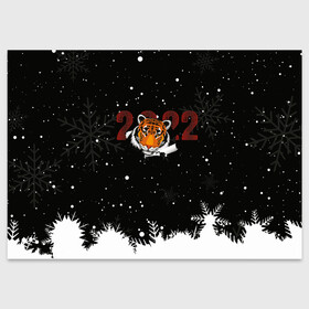 Поздравительная открытка с принтом Тигр 2022 Black в Петрозаводске, 100% бумага | плотность бумаги 280 г/м2, матовая, на обратной стороне линовка и место для марки
 | Тематика изображения на принте: 2022 | год тигра | новый год | новый год 2022 | символ года | тигр | тигренок | тигрица | тигры