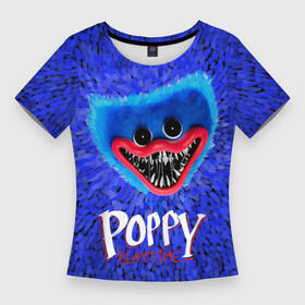 Женская футболка 3D Slim с принтом Хагги Вагги  Поппи Плейтайм в Петрозаводске,  |  | horror | huggy | playtime | poppy | wuggy | вагги | хагги | хоррор