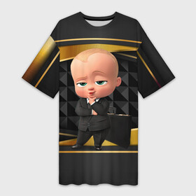 Платье-футболка 3D с принтом BOSS gold  black в Петрозаводске,  |  | baby | boss | boss baby | босс | босс молокосос | маленький босс | малыш | мальчик | молокосос | ребенок