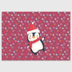 Поздравительная открытка с принтом Пингвин в звездах в Петрозаводске, 100% бумага | плотность бумаги 280 г/м2, матовая, на обратной стороне линовка и место для марки
 | звезды | новый год | паттерн | пингвин | праздник