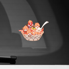 Наклейка на автомобиль с принтом Блюдо из чиби Тартальи в Петрозаводске, ПВХ |  | Тематика изображения на принте: genshin impact | арт | аякс | ли юэ | осьминог | рисунок | тарталья | чайльд | чиби