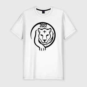 Мужская футболка хлопок Slim с принтом ТигрРр 2022 в Петрозаводске, 92% хлопок, 8% лайкра | приталенный силуэт, круглый вырез ворота, длина до линии бедра, короткий рукав | Тематика изображения на принте: 2022 | кот | лев | новый год | тигр