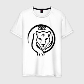 Мужская футболка хлопок с принтом ТигрРр 2022 в Петрозаводске, 100% хлопок | прямой крой, круглый вырез горловины, длина до линии бедер, слегка спущенное плечо. | Тематика изображения на принте: 2022 | кот | лев | новый год | тигр