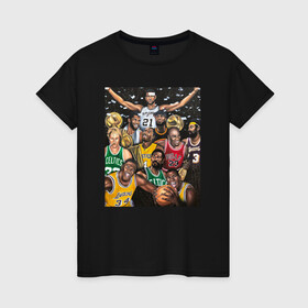Женская футболка хлопок с принтом Легенды НБА в Петрозаводске, 100% хлопок | прямой крой, круглый вырез горловины, длина до линии бедер, слегка спущенное плечо | арт | коби брайант | леброн джеймс | лэйкерс | майкл джордан | нба