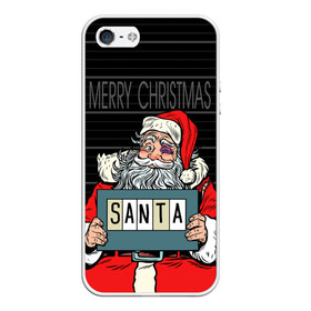 Чехол для iPhone 5/5S матовый с принтом Merry Christmas Санта с синяком в Петрозаводске, Силикон | Область печати: задняя сторона чехла, без боковых панелей | at the police station | bad | criminal | happy christmas | holds | nameplate | new year | santa claus | держит | новый год | преступник | санта клаус | счастливого рождества | табличка с именем