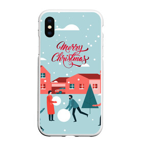 Чехол для iPhone XS Max матовый с принтом Merry Christmas Cчастливого Рождества в Петрозаводске, Силикон | Область печати: задняя сторона чехла, без боковых панелей | 2022 | christmas | cчастливого | merry | год | елка | новый | праздник | рождества | снег | снеговик