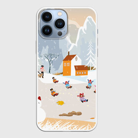 Чехол для iPhone 13 Pro Max с принтом Зимние Забавы 2022 в Петрозаводске,  |  | Тематика изображения на принте: 2022 | год | дед | дети | зима | коньки | мороз. | новый | праздники | радость | рождество | санки | санта | снег | счастливого
